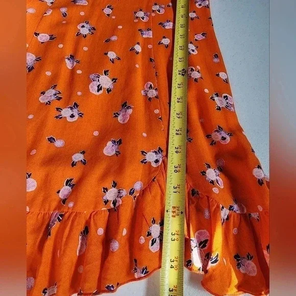Free People Like a Lady Orange Citrus Floral Mini Dress Lace Up Back S NWT - Picture 12 of 16